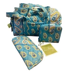 Vera Bradley Bermuda Blue Paisley Handbag, Mini Wallet & Eyeglass Case Set - NWT